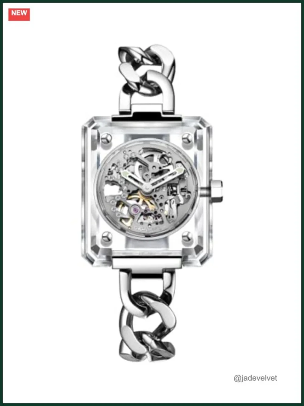 Automatic Skeleton Watch K9 Crystal Case Adjustable Strap